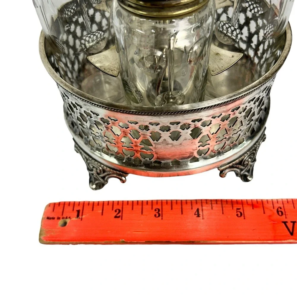 Victorian Cruet Set Silverplate Oil Vinegar‎ Mustard w Spoon Antique 1800's